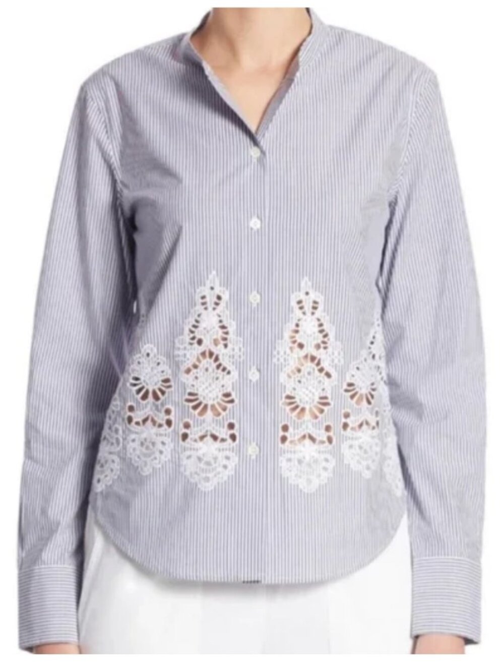 🌟THEORY🌟 WEYLAND WINSTON STRIPE EMBROIDERED BUTTON SHIRT BLUE / WHITE SZ XS